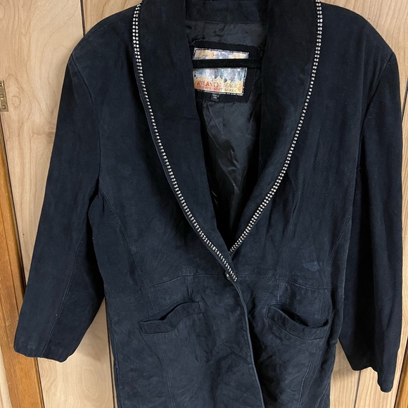Atlantic Beach Suede Jacket  VTG  Rhinestone Trim Size L Fits 8/10 - Picture 1 of 3